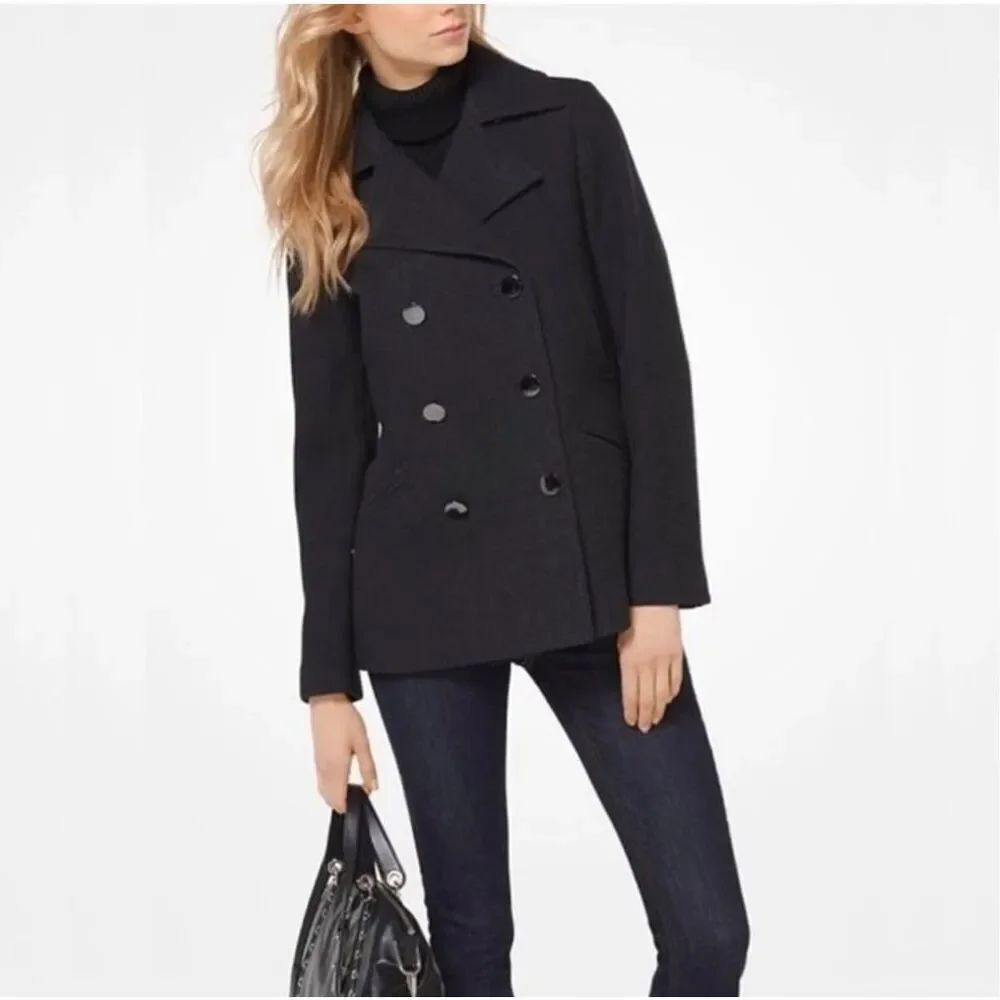 Womens Michael Kors Charcoal Chic Wool Peacoat Wintet Pea Coat Jacket - Sz M